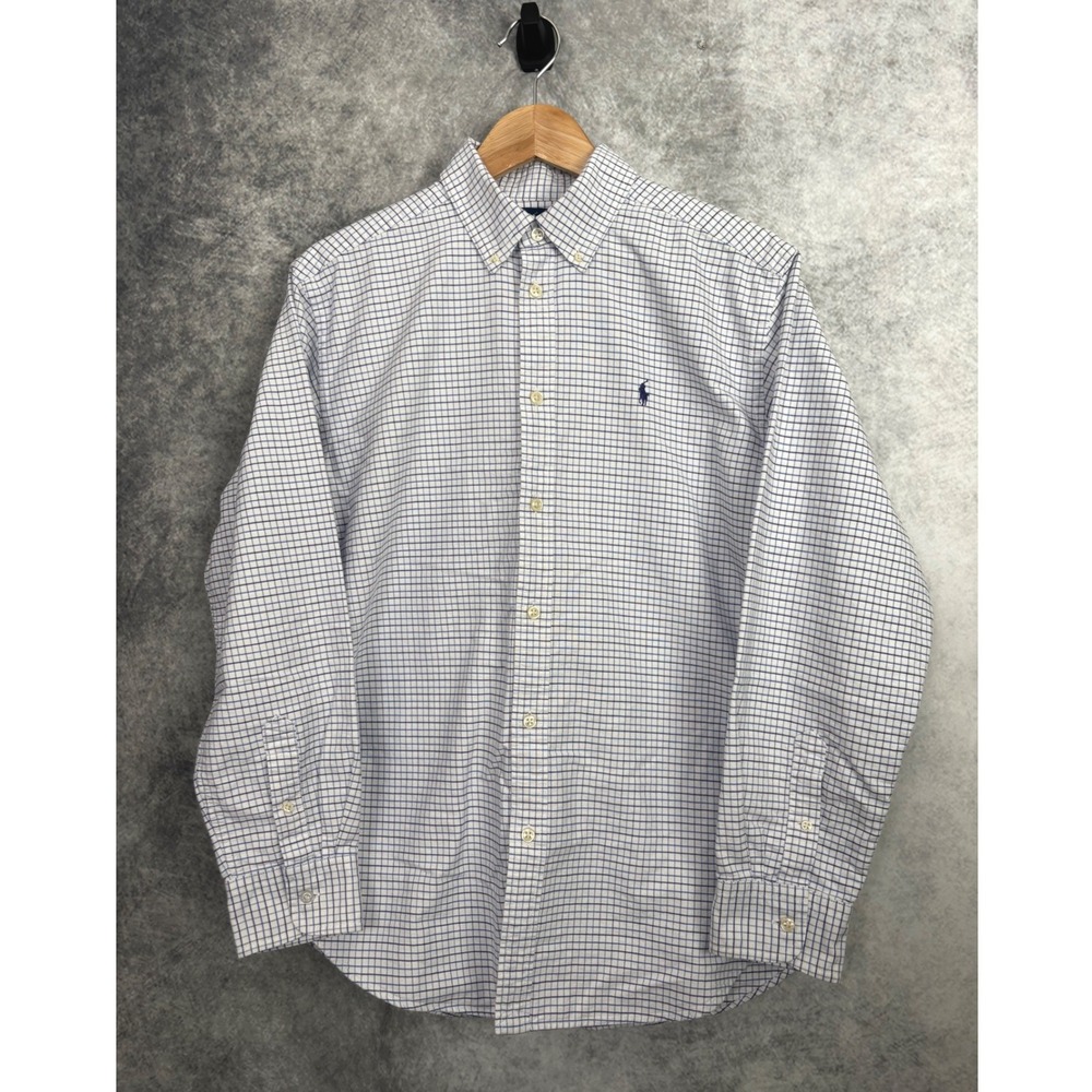 Ralph Lauren Boys White Blue Check Long Sleeve Button Down Shirt XL